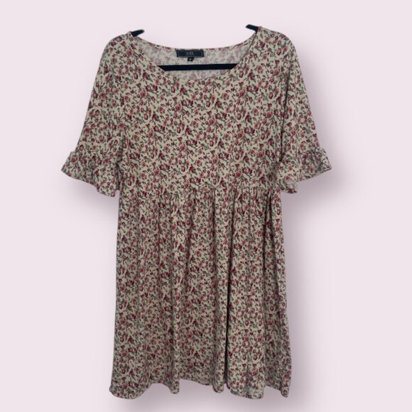 Floral Picnic Flower Chic Girly Coquette Cottage Ruffle Babydoll Boho Hip Dress - Picture 1 of 5